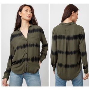 Rails Hunter Tie Dye Herringbone Button Down Shirt in Olive Black Waves size XS
